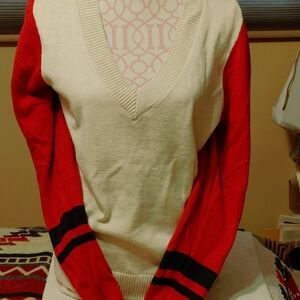 Treasure & Bond V-Neck Sweater in Red and Cream